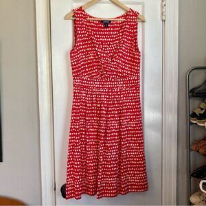 Lands' End Women's Front Fit and Flare Dress Red and White Polka Dot Size M